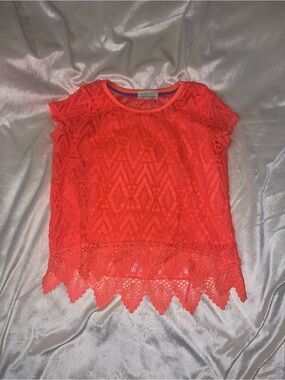 Rewind Coral Lace Overlay Short Sleeve Top